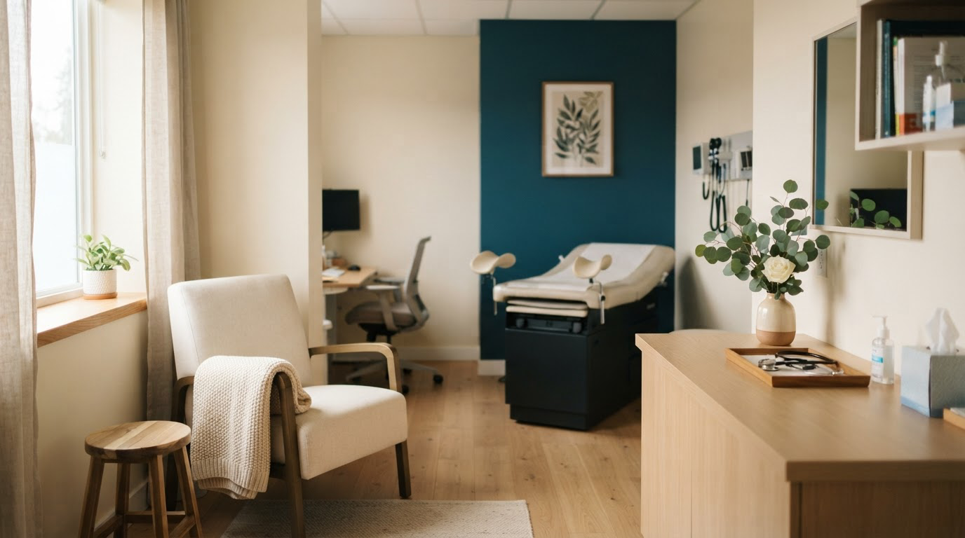 Bright, welcoming primary care exam room at Anthony Jones MD in Oakland